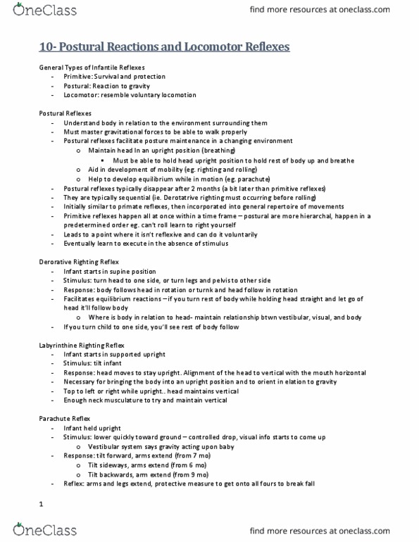 KINESIOL 3Q03 Lecture Notes - Lecture 10: Stim, Vestibular System, Primitive Reflexes thumbnail