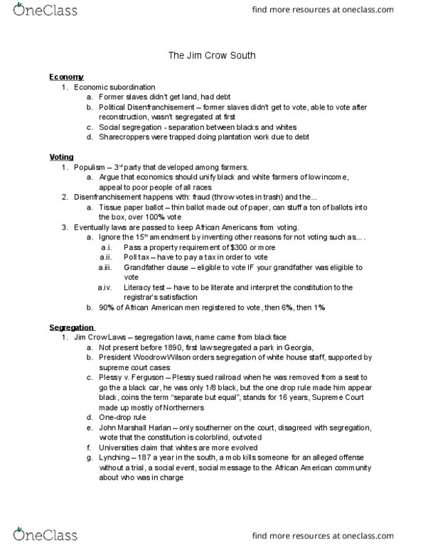 HIST 106 Lecture Notes - Lecture 6: Tissue Paper, Populism, Grandfather Clause thumbnail