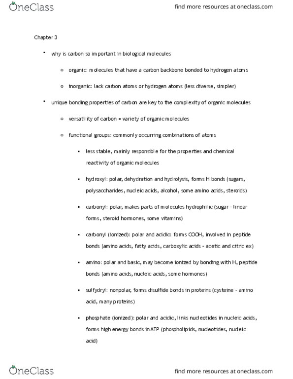 BIOLOGY 1P03 Lecture Notes - Lecture 3: Dehydration Reaction, Monosaccharide, Amine thumbnail