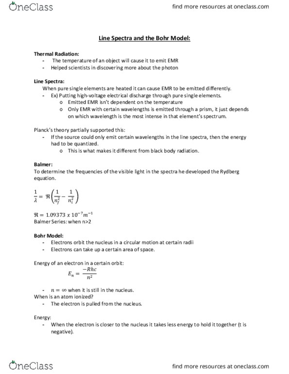 CHEM 1201 Chapter Notes - Chapter 6: Standing Wave, Photon, Rydberg Formula thumbnail