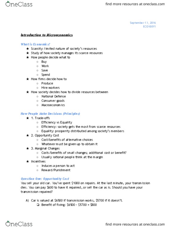 ECO101H1 Lecture Notes - Lecture 1: Market Failure, Pie Chart, Scientific Method thumbnail