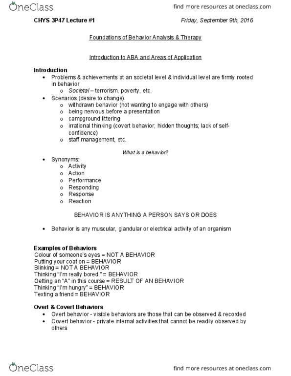 CHYS 3P47 Lecture Notes - Lecture 1: Applied Behavior Analysis, Dsm-5, Asperger Syndrome thumbnail