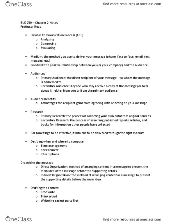 BUS 250 Chapter Notes - Chapter 2: Signature Block, Time Management, Proofreading thumbnail