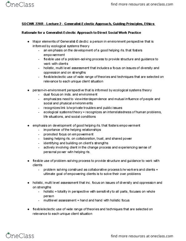 SOCWK220R Lecture Notes - Lecture 2: Client Confidentiality, Ecological Systems Theory thumbnail