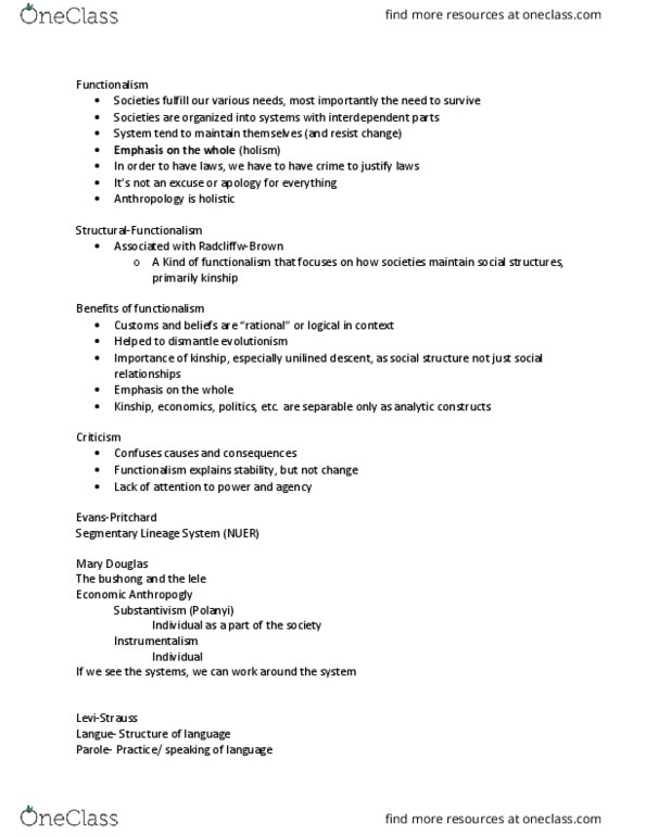 ANTH 1002 Lecture Notes - Lecture 4: Substantivism, Instrumentalism, Evolutionism thumbnail