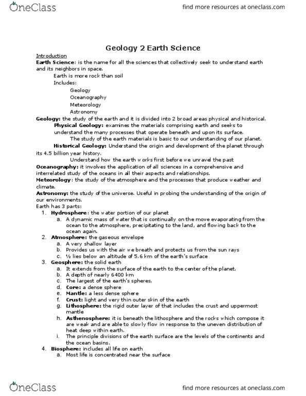 GEL 2 Lecture Notes - Lecture 1: Asthenosphere, Lithosphere, Geosphere thumbnail