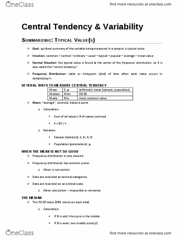 PSYC 2530 Lecture Notes - Lecture 2: Sample (Statistics), Centroid, Frequency Distribution thumbnail