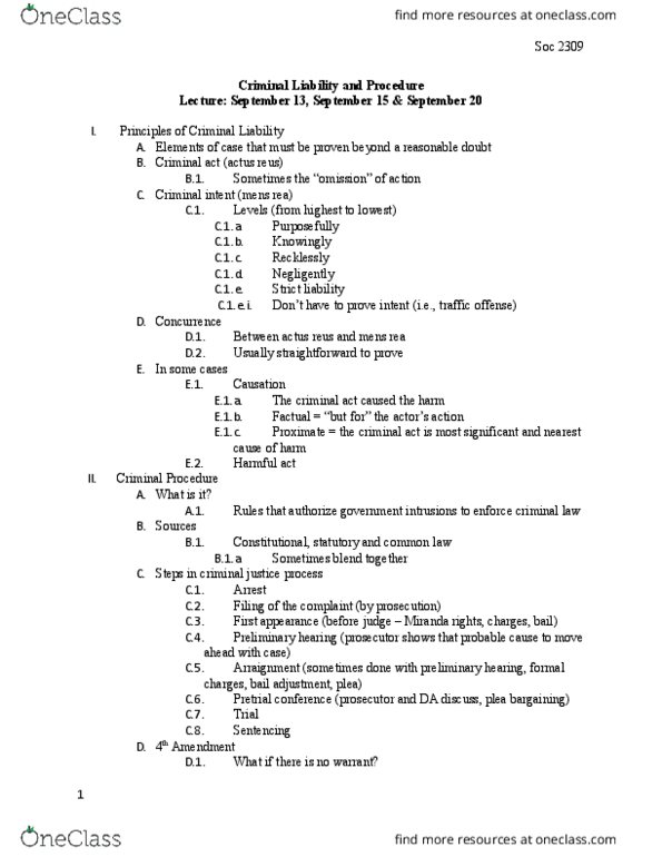 SOCIOL 2309 Lecture Notes - Lecture 3: Korematsu V. United States, Reasonable Suspicion, Exclusionary Rule thumbnail