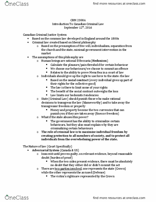 CRM 2300 Lecture Notes - Lecture 1: United States Territorial Court, Sexual Assault, Procedural Law thumbnail