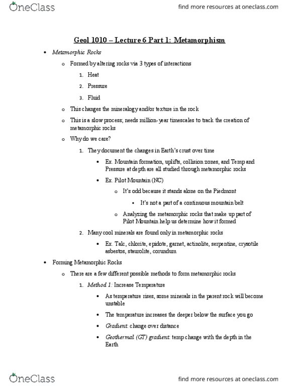 GEOL-1010 Lecture Notes - Lecture 6: Facies, Parent Rock, Diagenesis thumbnail