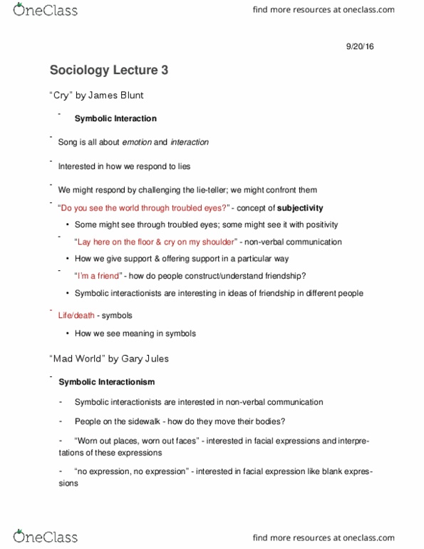 SOCIOL 1A06 Lecture Notes - Lecture 3: Symbolic Interactionism, Participant Observation, Ethnography thumbnail