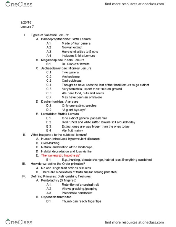 EVANTH 101D Lecture Notes - Lecture 7: Rhinarium, Lemuridae, Cathemerality thumbnail