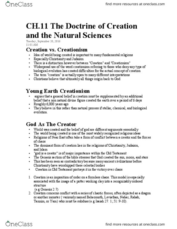 PHIL 204 Lecture Notes - Lecture 9: Chaos I, Psalm 127, Young Earth Creationism thumbnail