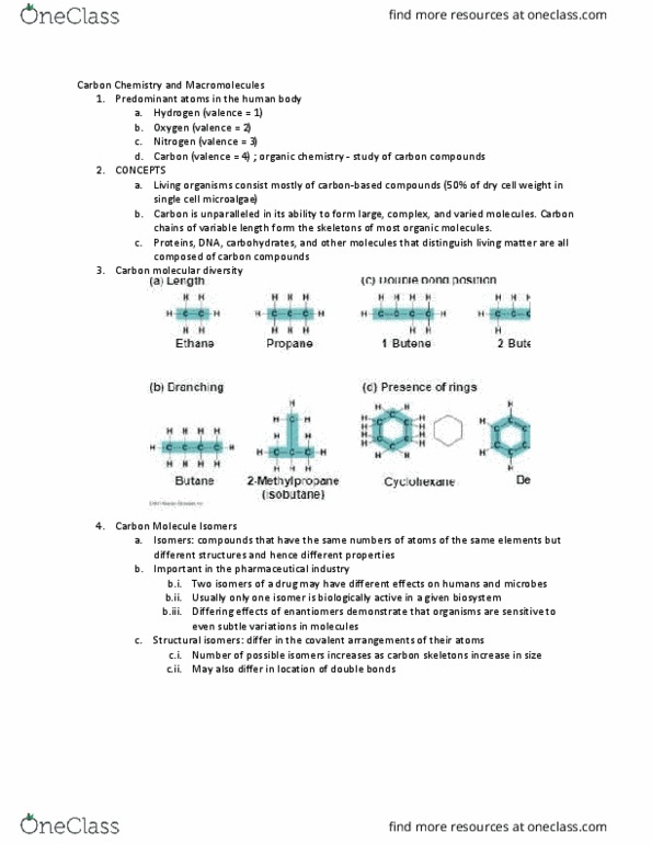 BIOLOGY 1A Chapter Notes - Chapter 4: Hydroxy Group, Asymmetric Carbon, Aldehyde thumbnail