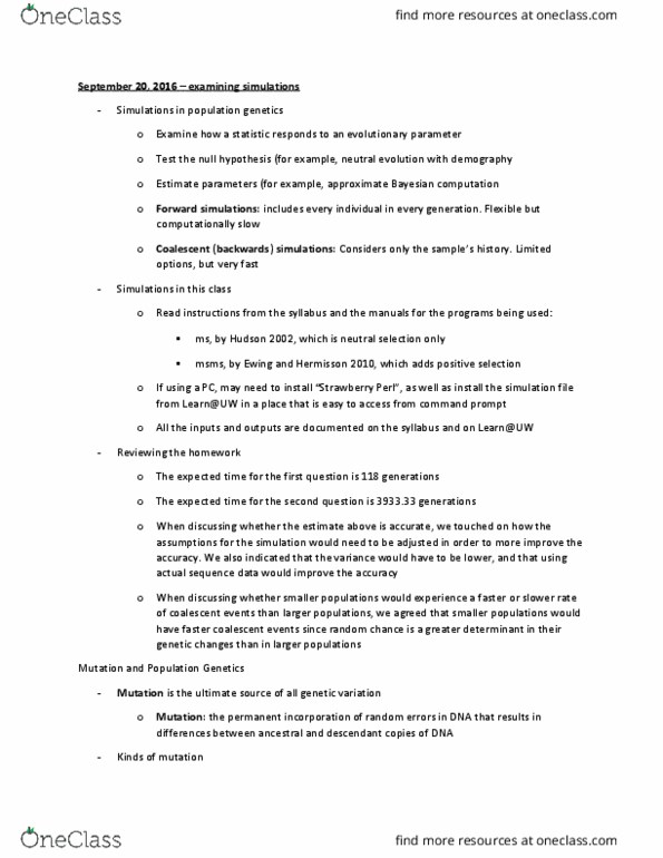 GENETICS 633 Lecture Notes - Lecture 4: Molecular Evolution, Single-Nucleotide Polymorphism, Chromosome thumbnail