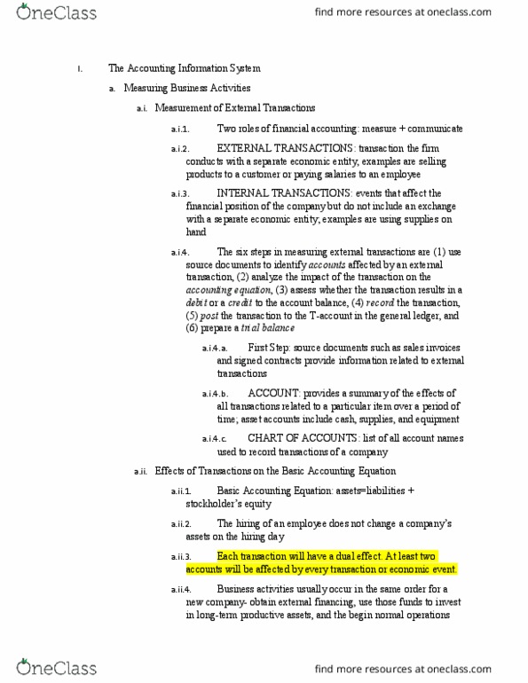 ACG 2021 Chapter Notes - Chapter 2: Common Stock, Promissory Note, Accounting Equation thumbnail