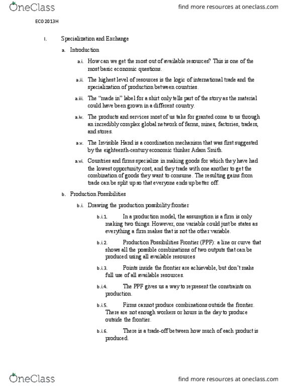 ECO 2013H Chapter Notes - Chapter 2: Comparative Advantage, Absolute Advantage, Opportunity Cost thumbnail