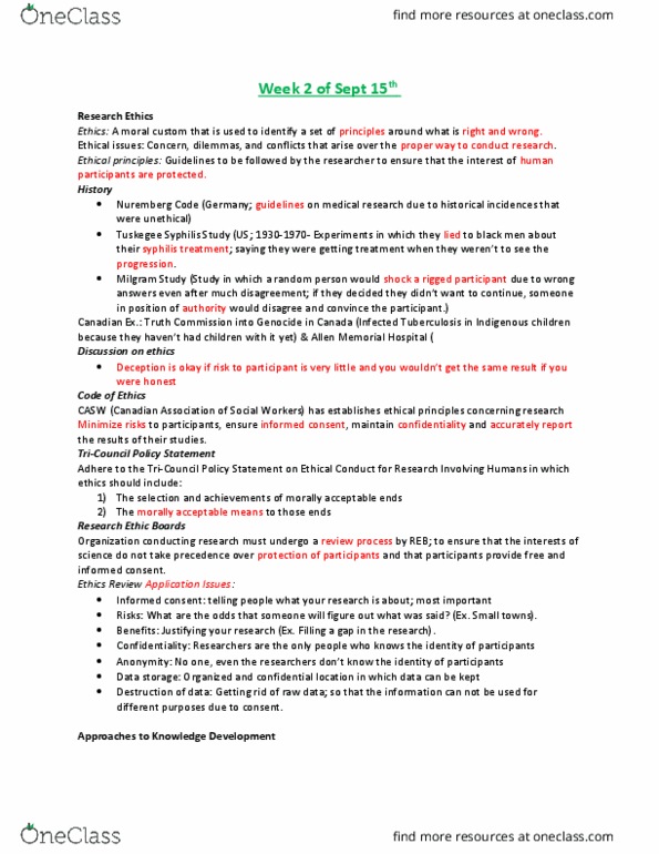 SOWK 2501 Lecture Notes - Lecture 2: Statistical Inference, Nuremberg Code, Tuberculosis thumbnail