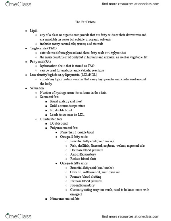 NUSCTX 10 Chapter Notes - Chapter Week 4: Rapeseed, Low-Density Lipoprotein, Saturated Fat thumbnail