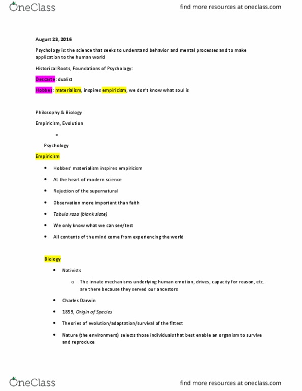 PY - Psychology PY 100S Lecture Notes - Lecture 2: Psychoanalysis, Empiricism, Gestalt Psychology thumbnail