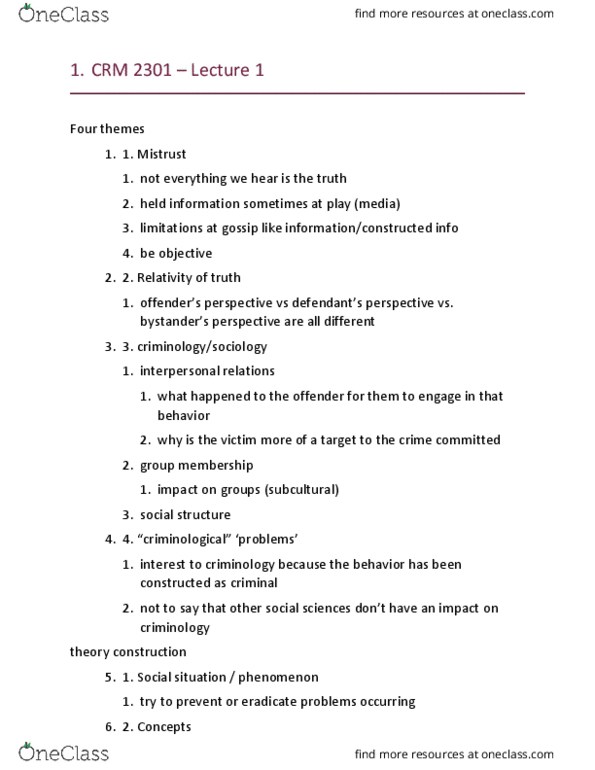 CRM 2301 Lecture Notes - Lecture 1: Etiology, Middle Ages, Homeostasis thumbnail