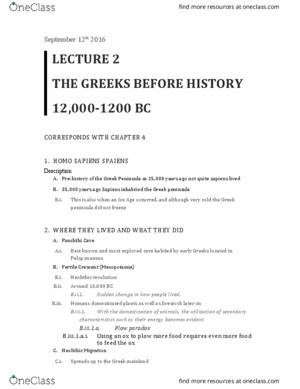 CLAS 1000 Lecture Notes - Lecture 2: Cyclades, Fertile Crescent, Lerna thumbnail