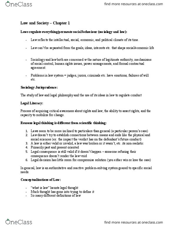LAWS 1000 Chapter Notes - Chapter 1: Social Control, Social Change, Statutory Law thumbnail