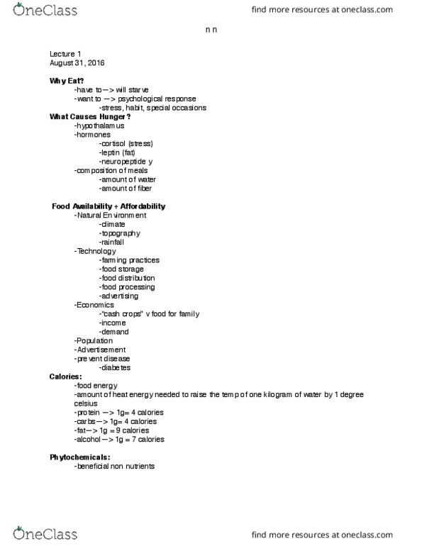 NFSC 100 Lecture Notes - Lecture 1: Neuropeptide, Leptin, Cortisol thumbnail