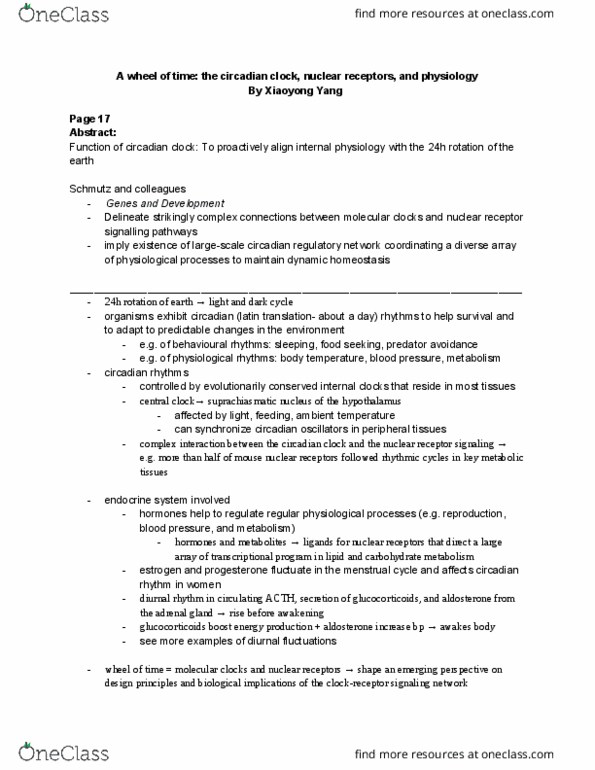 BIOLOGY 3UU3 Chapter Notes - Chapter 3: Circadian Clock, Drug Metabolism, Arntl thumbnail