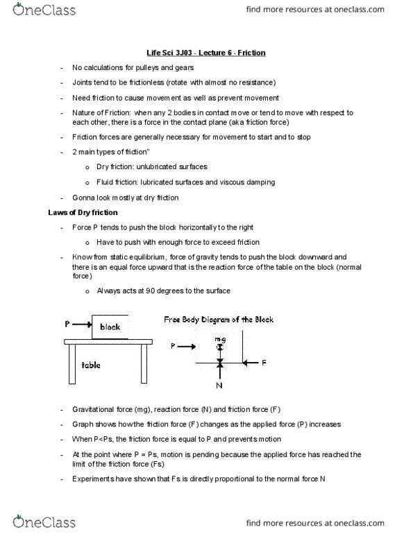 LIFESCI 3J03 Lecture Notes - Lecture 6: Friction, Inclined Plane, Normal Force thumbnail