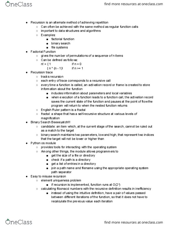 CMPSC 122 Chapter Notes - Chapter 4: Binary Search Algorithm, Fibonacci Number, Nested Function thumbnail