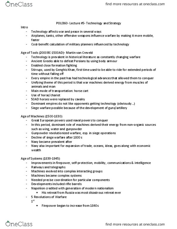 POLI 360 Lecture Notes - Lecture 5: Cyberwarfare, Asymmetric Warfare, Headon thumbnail