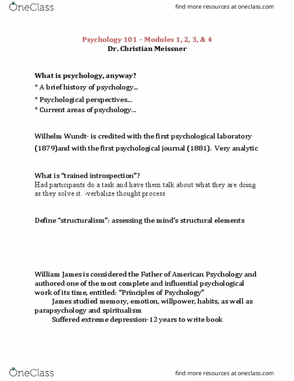 PSYCH 101 Lecture Notes - Lecture 5: Mary Whiton Calkins, American Psychological Association, Abraham Maslow thumbnail