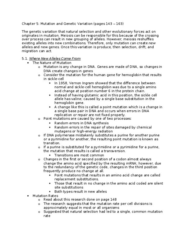 BIOL 101 Lecture Notes - Base Pair, Transversion, Prophase thumbnail