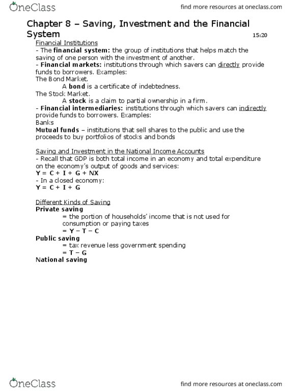 ECON102 Chapter Notes - Chapter 8: Loanable Funds, Mutual Fund, Autarky thumbnail