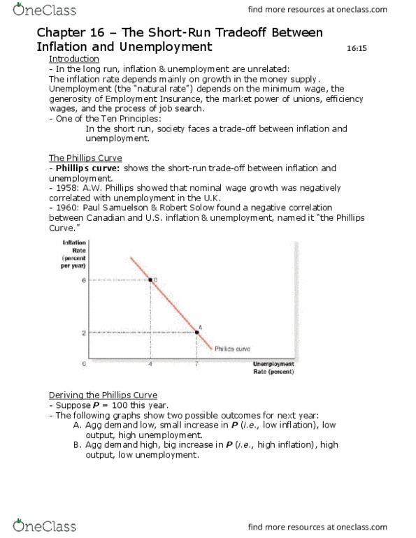 ECON102 Chapter Notes - Chapter 16: Edmund Phelps, Phillips Curve, Uric Acid thumbnail