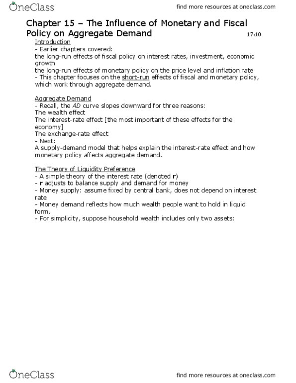 ECON102 Chapter Notes - Chapter 15: Aggregate Demand, Monetary Policy, Open Market Operation thumbnail