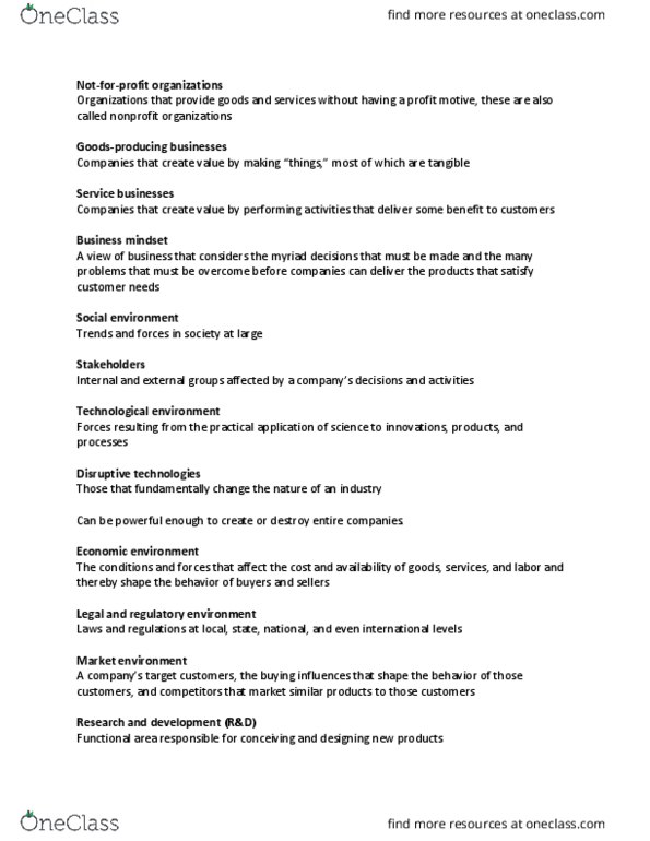 SB 101 Lecture Notes - Lecture 2: Profit Motive, Social Environment, Human Resources thumbnail