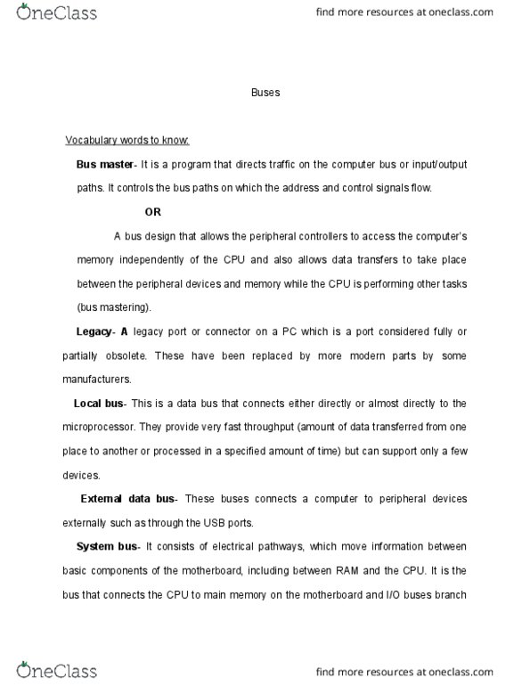 CSCI 1006 Lecture Notes - Lecture 15: Bus Mastering, Legacy Port, Expansion Card thumbnail