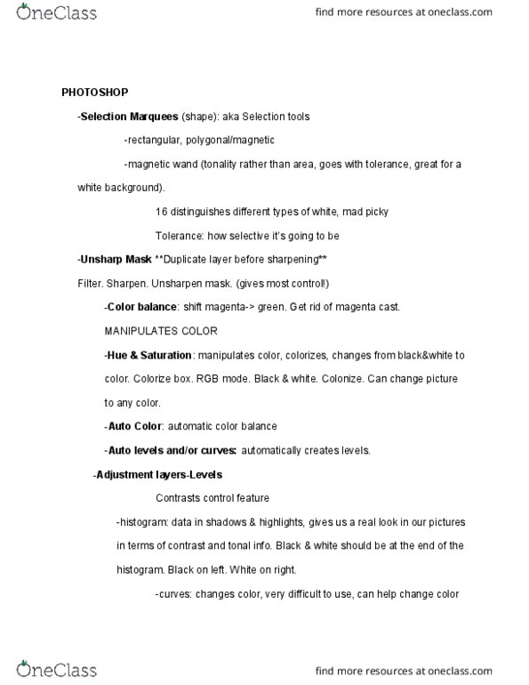 CSCI 1006 Lecture Notes - Lecture 2: Unsharp Masking, Contact Print, Color Balance thumbnail