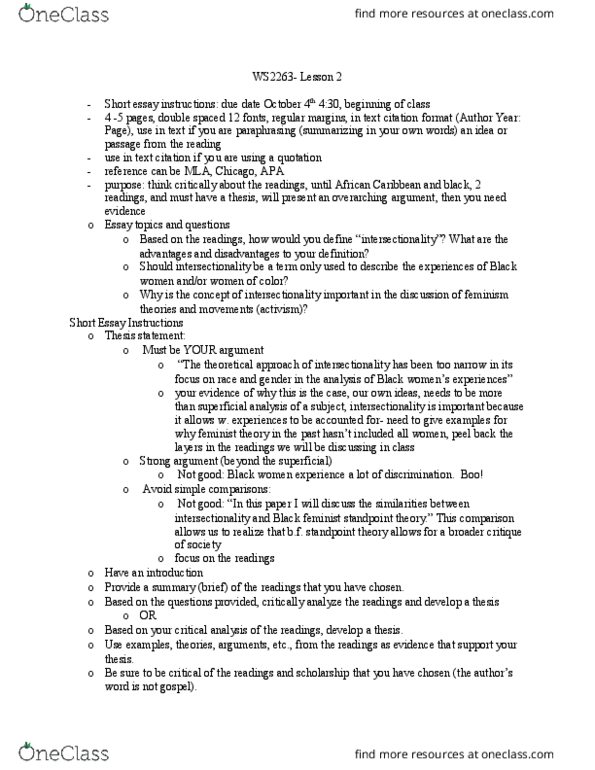 Women's Studies 2263F/G Lecture Notes - Lecture 2: Patricia Arquette, Critical Legal Studies, Critical Race Theory thumbnail