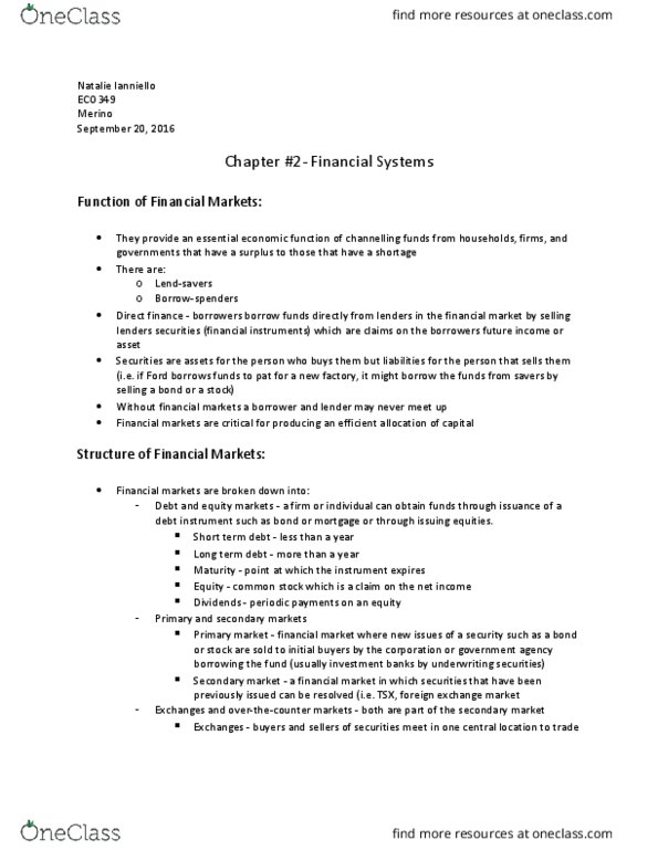 ECO349H5 Chapter Notes - Chapter 3: Foreign Exchange Market, Repurchase Agreement, Money Market thumbnail