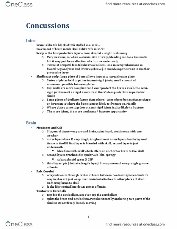 KINESIOL 3K03 Lecture Notes - Lecture 1: Traumatic Brain Injury, Angular Acceleration, Subarachnoid Space thumbnail