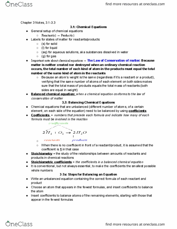 CHEM 103 Chapter Notes - Chapter 3: Reagent, Stoichiometry, Minuscule 33 thumbnail