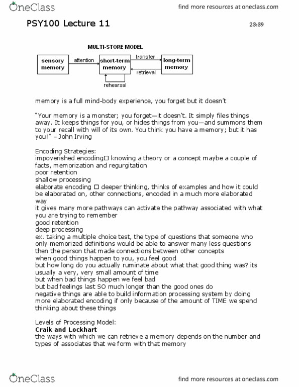 PSY100H1 Lecture Notes - Lecture 1: Encoding Specificity Principle, Hot Air Balloon, Implicit Memory thumbnail