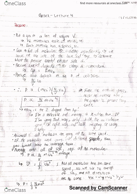CHEM 1000 Lecture 4: CHEM 1000 - Lecture 4 (Sept. 19, 2016) - Molecular Pressure & Speed thumbnail