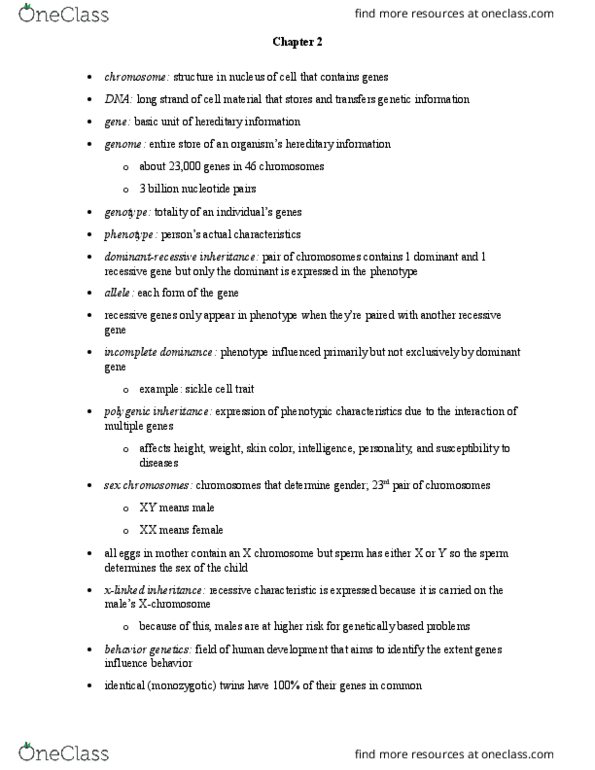 PSY 223 Lecture Notes - Lecture 5: Quantitative Trait Locus, Sickle-Cell Disease, Genotype thumbnail