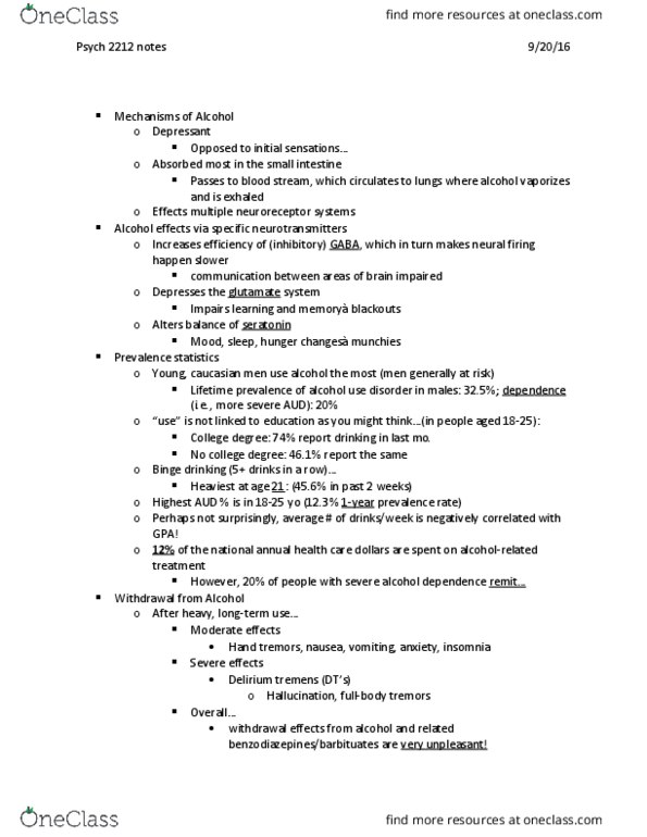 PSY-2212 Lecture Notes - Lecture 7: Neurotransmitter Receptor, Serotonin, Psych thumbnail