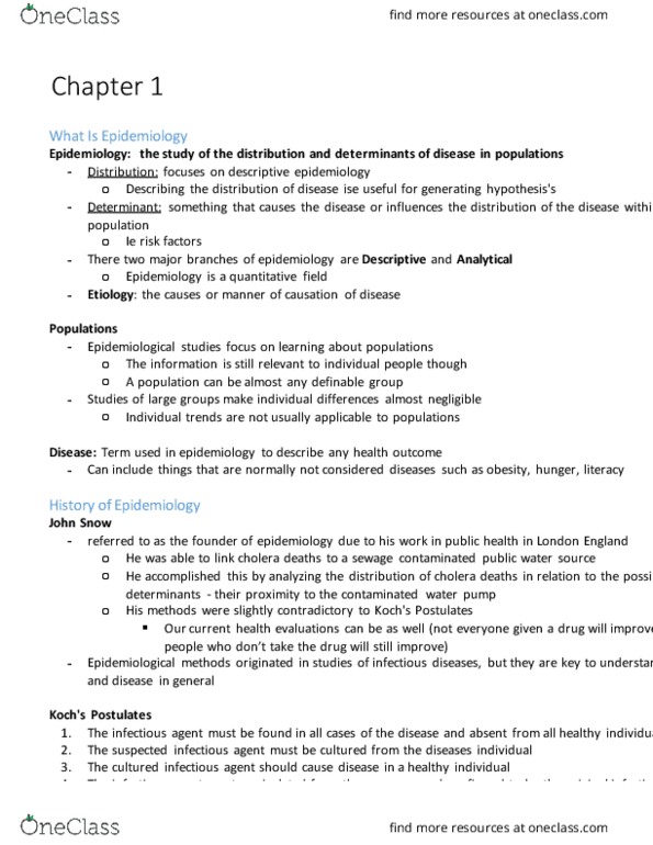 HLTH333 Chapter Notes - Chapter 1: Epidemiological Method, Etiology, Determinant thumbnail