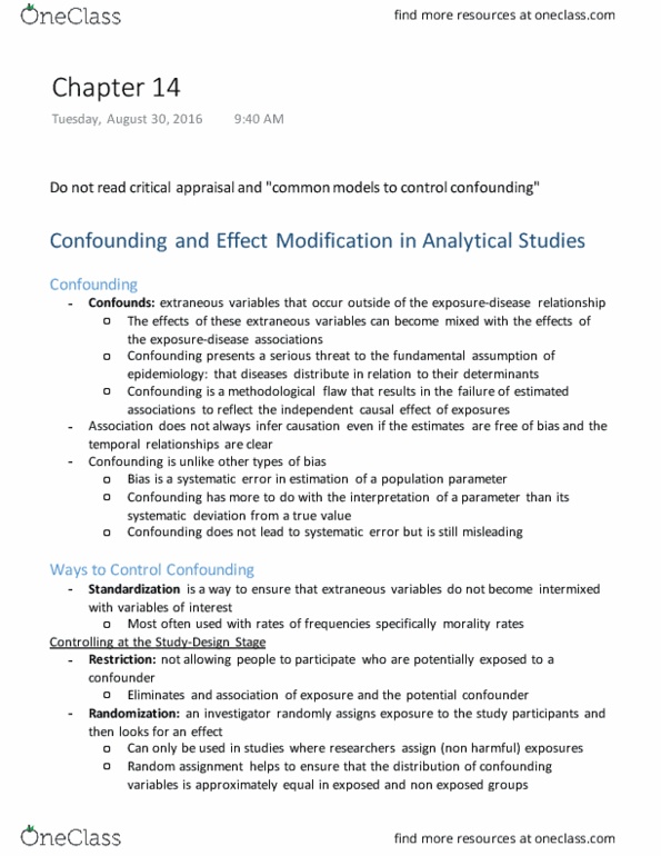 HLTH333 Chapter Notes - Chapter 14: Observational Error, Confounding, Statistical Parameter thumbnail